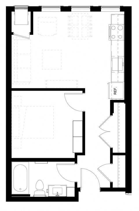 a floor plan of a small house with a bedroom and a living room